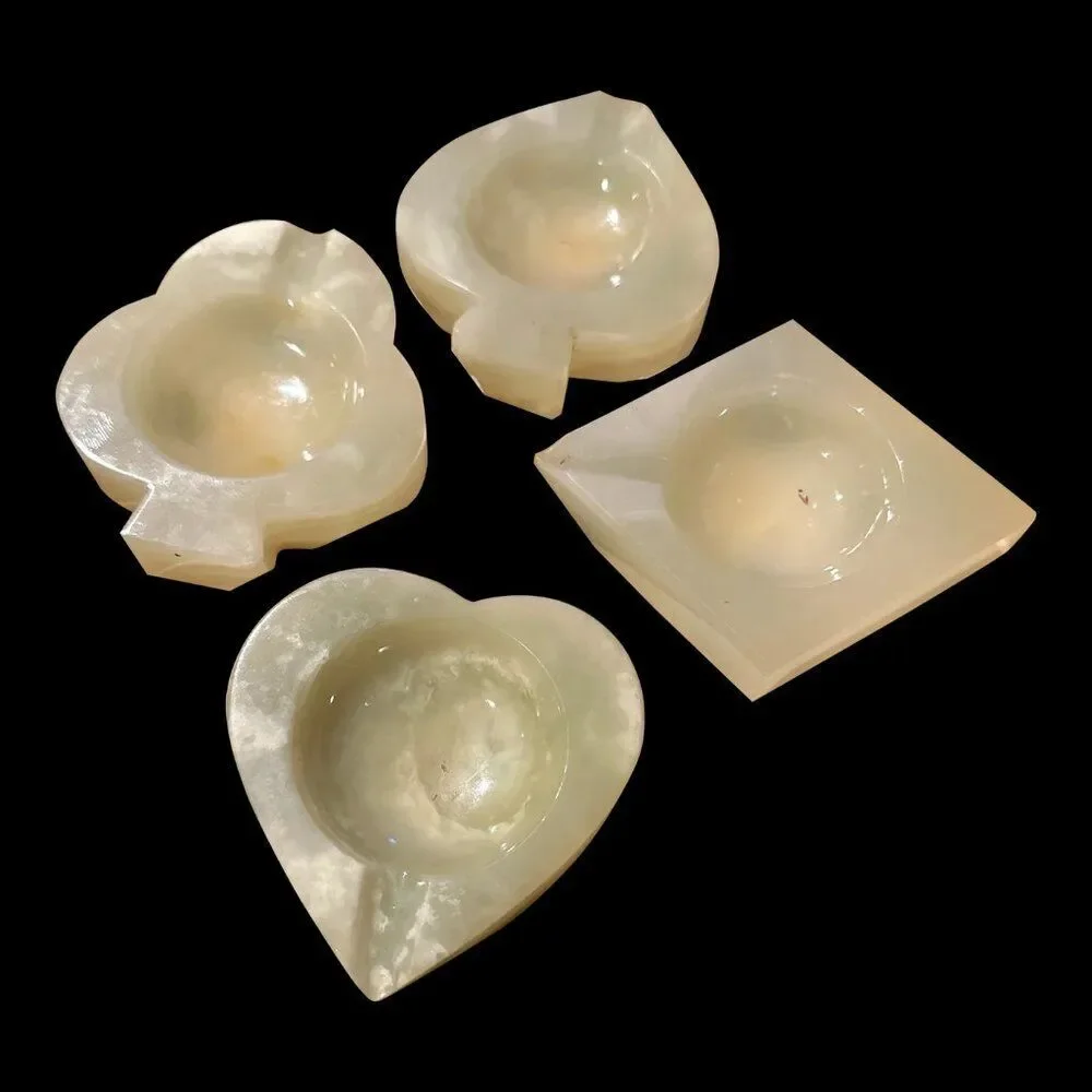 Vintage 1970s Alabaster Playing Cards Suit Shaped Alabaster Ashtrays GORGEOUS